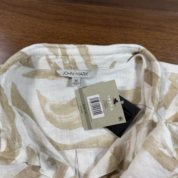John Mark Women's Size 1X Zebra Print Button Up‎ Cinched Sleeve Shirt Top Linen - Picture 6 of 10